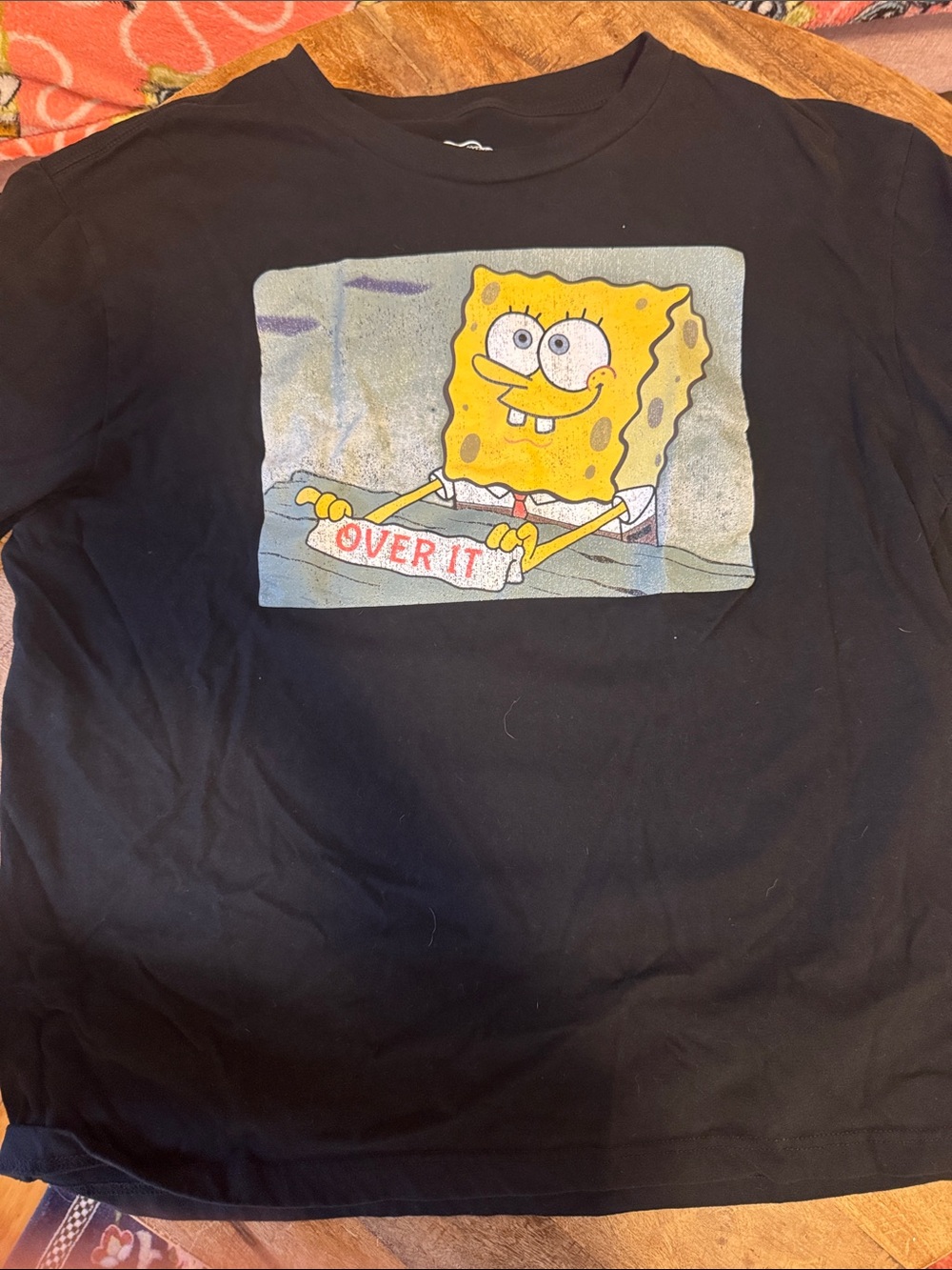 SpongeBob Squarepants Black Tee with Yellow SpongeBob 'Over It' Graphic